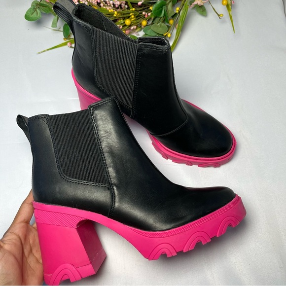 Sorel Brex Waterproof High-Heel Chelsea Boots Black Cactus Pink Size 7.5 - Picture 11 of 16